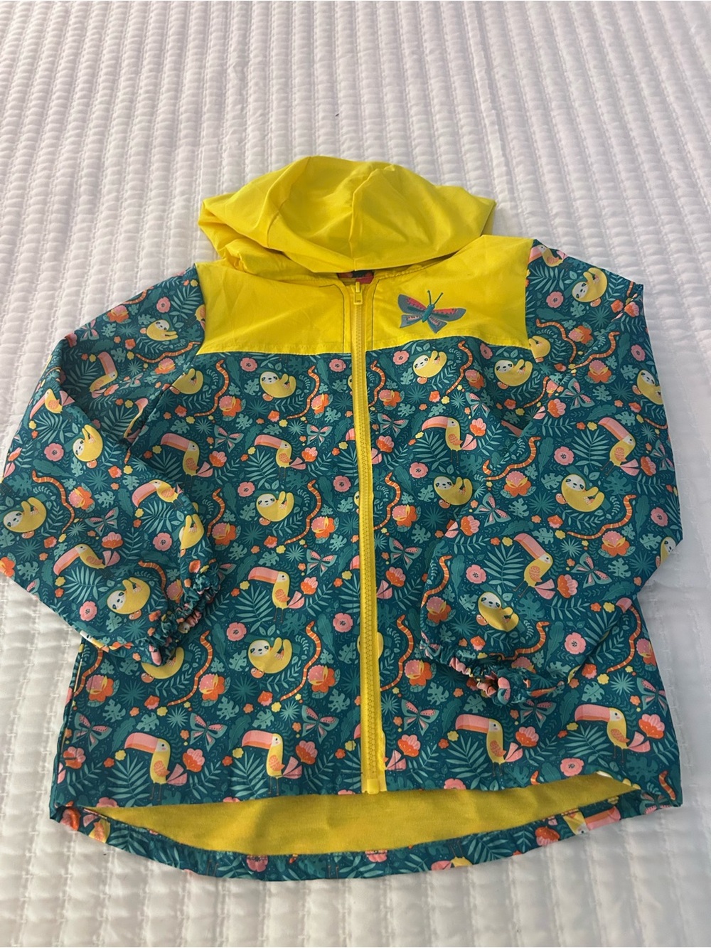 Lily & Dan Girls' Hooded Jacket - Teal Floral & Yellow. Size S(6-6X)
